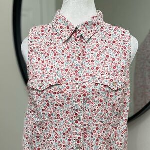 Retro Wrangler Pearl Snap Shirt size Medium Floral Sleeveless Western Blouse